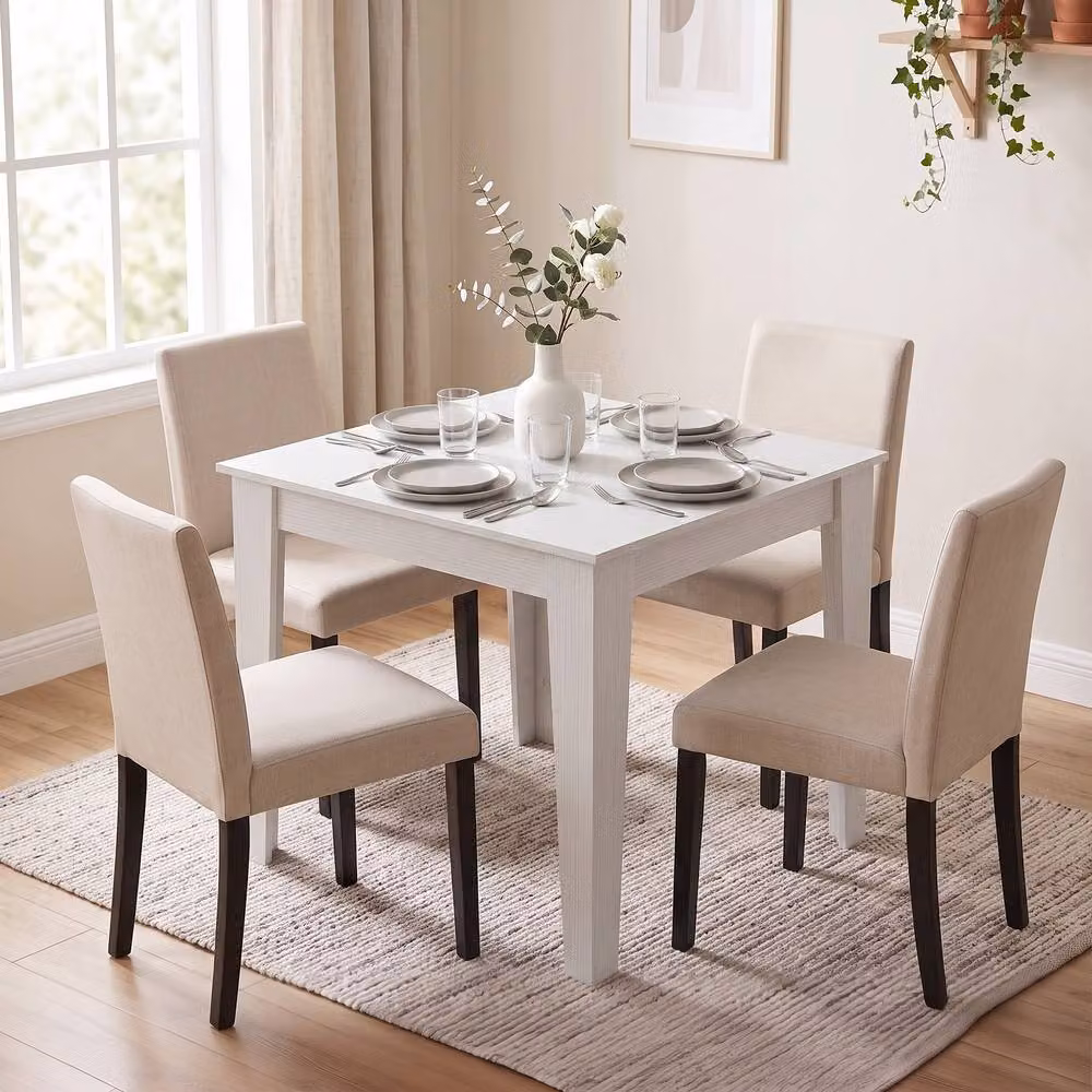 HOMCOM Modern Square White Dining Table for 4, W/D/H: 80 x 80 x 75 cm – 2