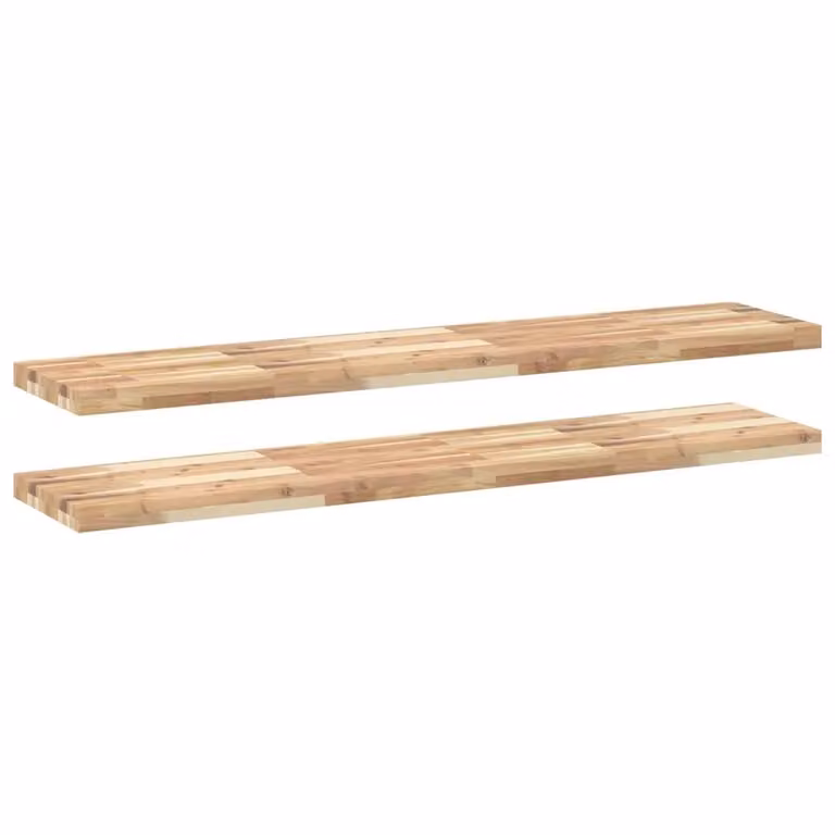 Berkfield Home Set of 2 Floating Shelves in Brown Untreated Solid Acacia Wood, W/D/H: 140 x 30 x 4 cm