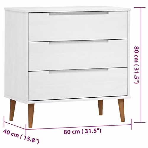 vidaXL Revera MOLDE Chest of Drawers in White Solid Pine Wood, W/D/H: 80 x 40 x 80 cm – 2