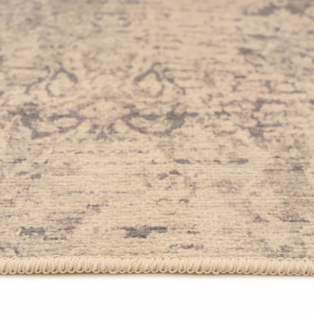Kukoon Floral Distressed Machine Washable Living Room Area Rug in Beige and Grey, W: 80 cm, L: 300 cm – 4