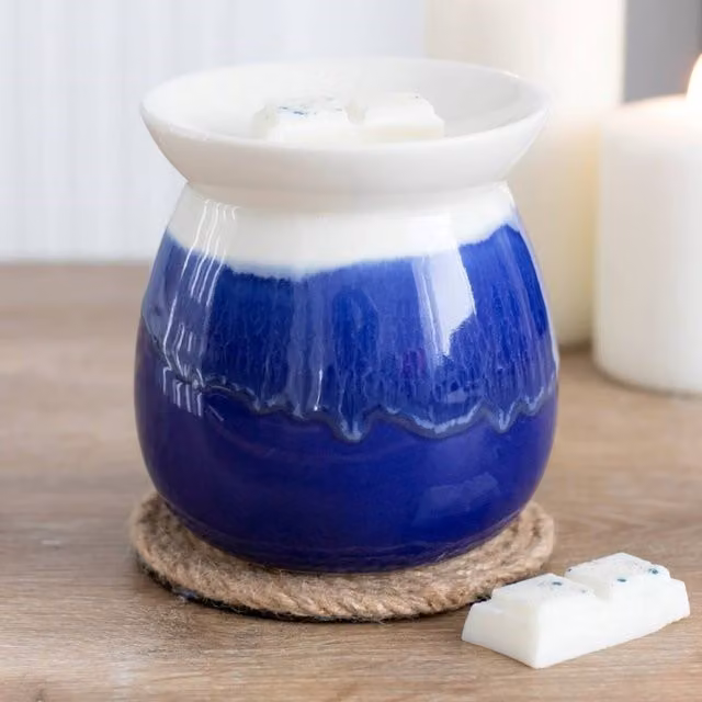Kingsbury Gifts Blue Ceramic Reactive Glaze Round Tabletop Oil Wax Burner for Tealights