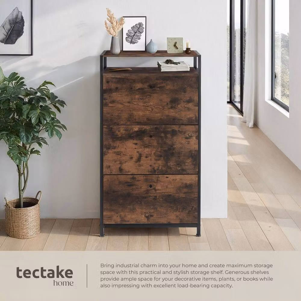 tectake Braddock Industrial Shoe Rack in Dark Brown and Black with Tilting Compartments – 4