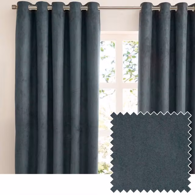 Furn Verso Reversible Suede-Look Blackout Eyelet Curtains, Petrol, Width: 168 cm, Drop: 229 cm – 1