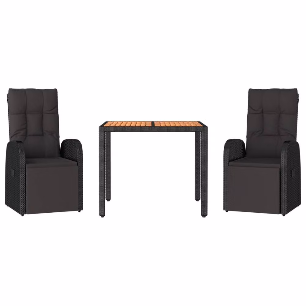 Berkfield Home 3 Piece Black Poly Rattan and Solid Acacia Wood Garden Dining Set – 3