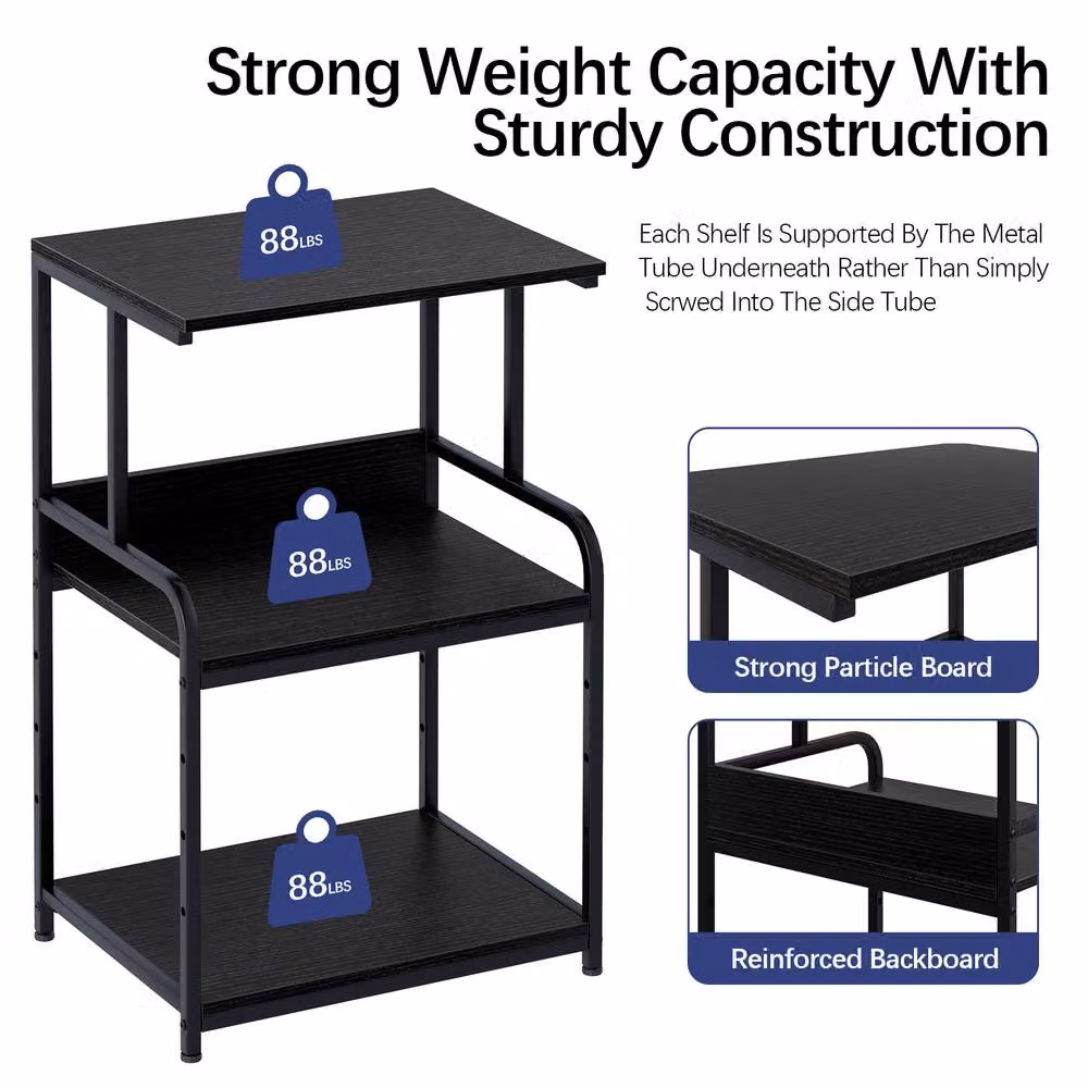 Huhote 3-Tier Rolling Printer Stand with Adjustable Shelves in Black – 5