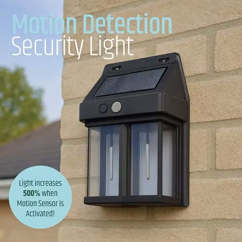 GardenKraft 11239 Solar Wall Light with Motion Sensor and Dual Brightness Levels in Black with Warm White LEDs – 2