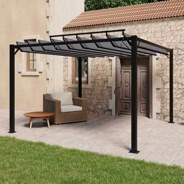 Berkfield Home Gazebo with Louvered Roof in Black Aluminium and Anthracite Fabric, W/D: 300 x 300 cm – 1