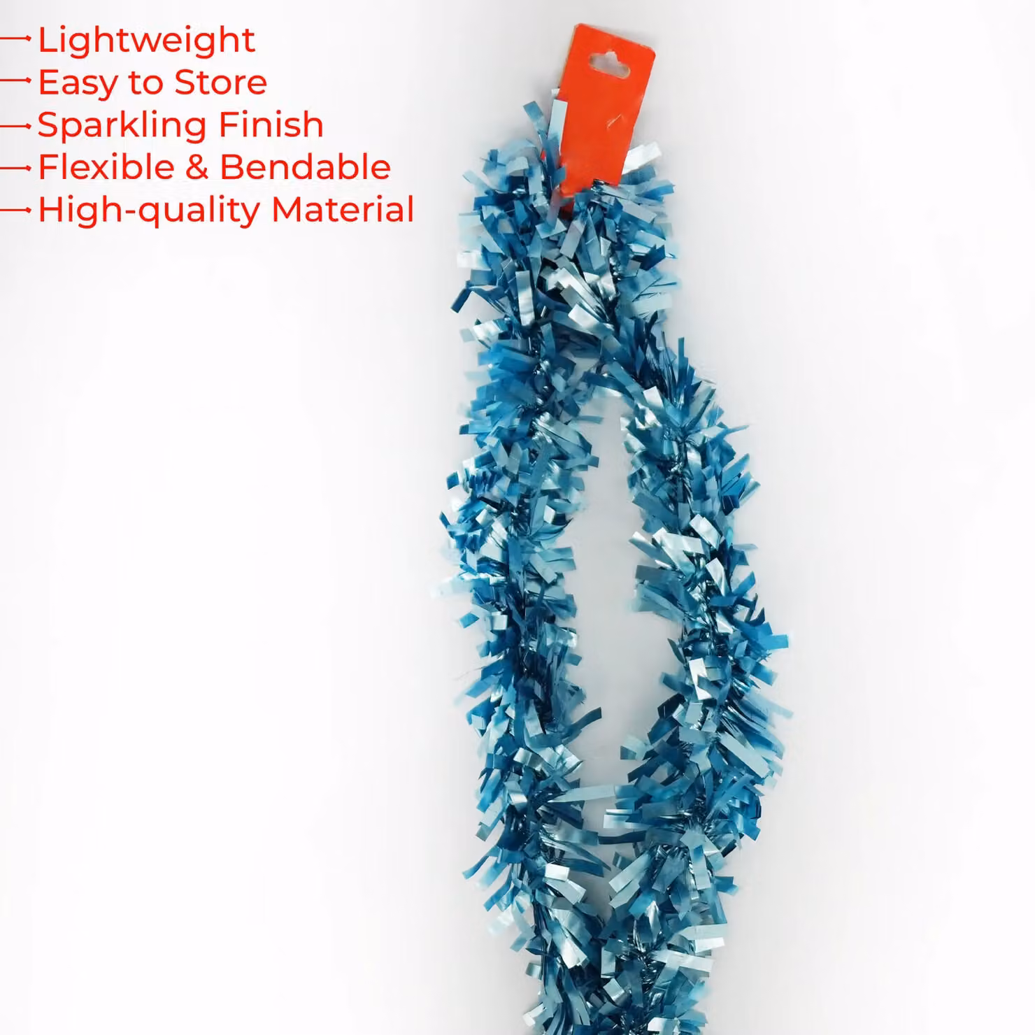 Neel Blue Baby Blue Shiny Metallic Chunky Tinsel Christmas Garland – 3