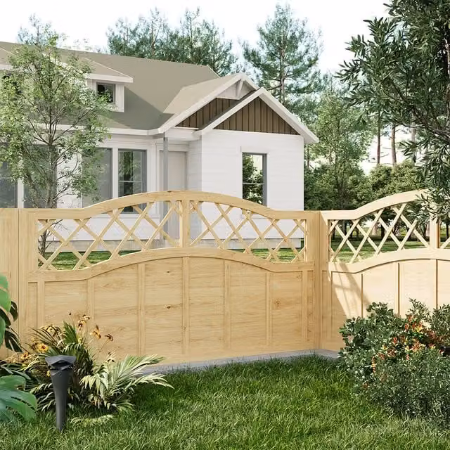 Livingandhome Wooden Garden Fence Panel with Lattice Top, Brown, Height: 90 cm