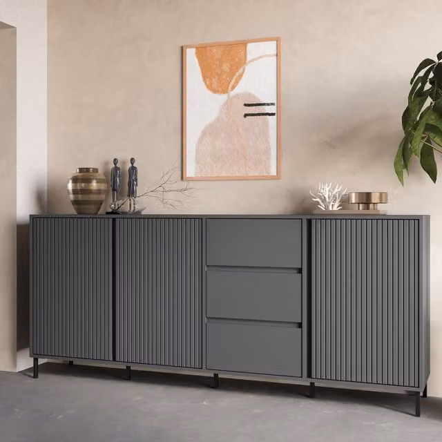 Furniture To Go Avenale Modern Sideboard with 3 Doors and 3 Drawers in Anthracite Grey