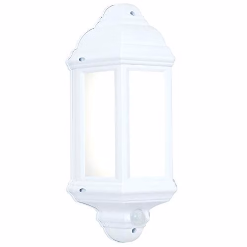 Loops Matt White Traditional LED Outdoor Wall Light with PIR Motion Sensor, Cool White, IP44 Rated