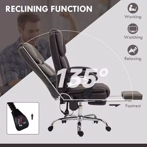 Vinsetto Executive Massage Office Chair in Brown PU Leather with Headrest and Swivel Function – 6
