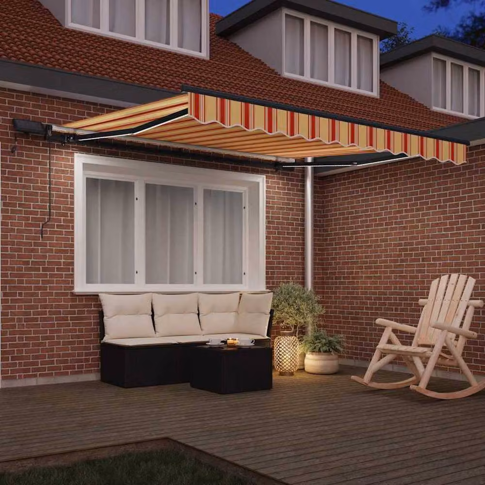 Berkfield Home Manual Retractable Wall-Mounted Folding Arm Awning with LED, Yellow and Orange Striped, W: 350 cm, D: 250 cm – 3