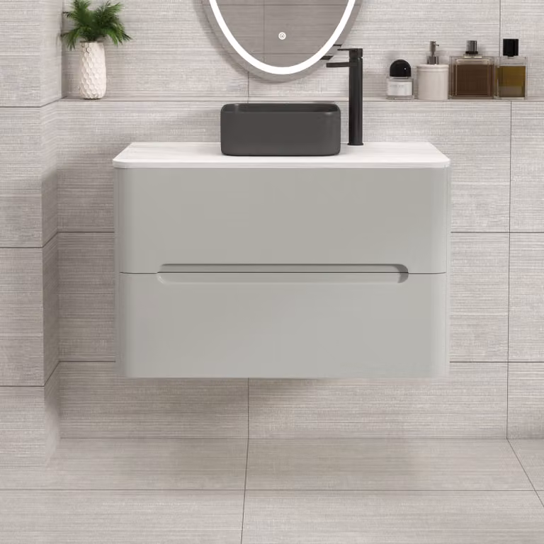 Royal Bathrooms Venice 800mm Dove Grey Wall Hung Vanity Unit with 2 Drawers and Art Square Basin
