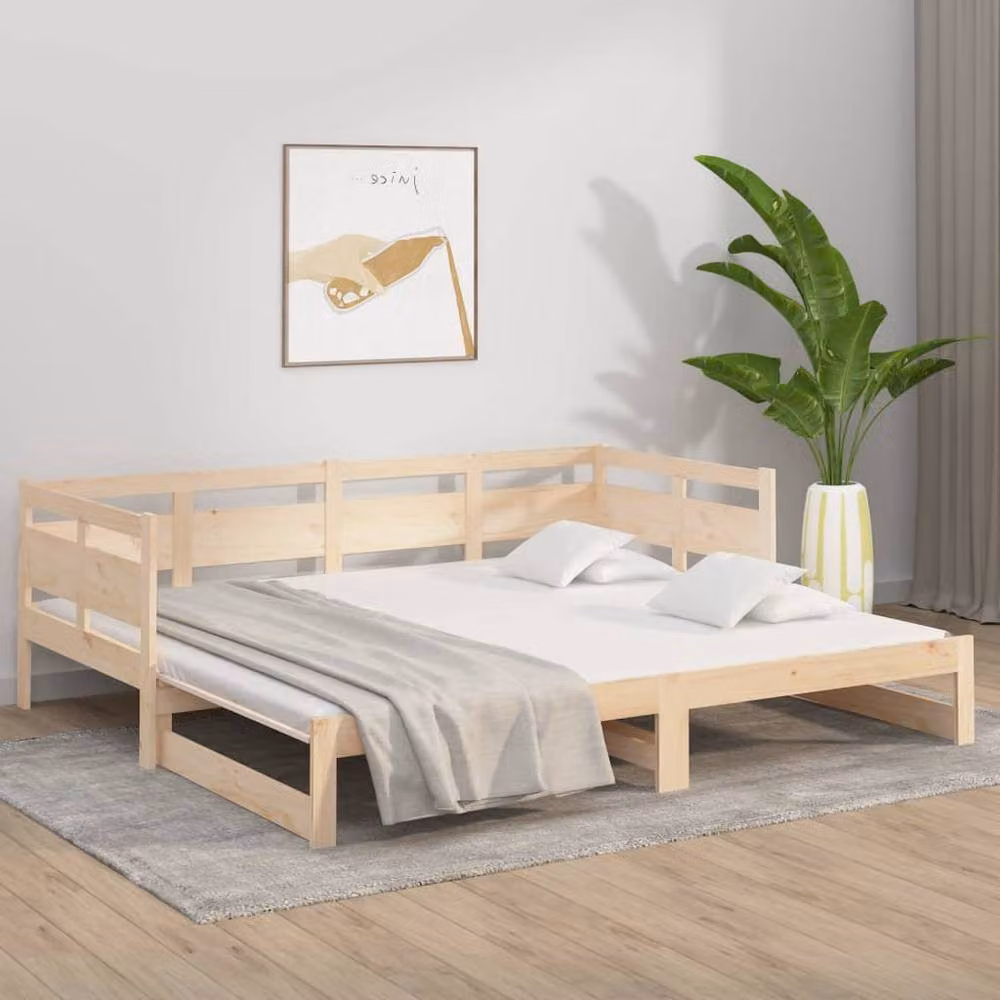 Berkfield Home Solid Wood Pine Pull-out Day Bed in Natural, W/D/H: 160 x 203.5 x 66 cm – 2
