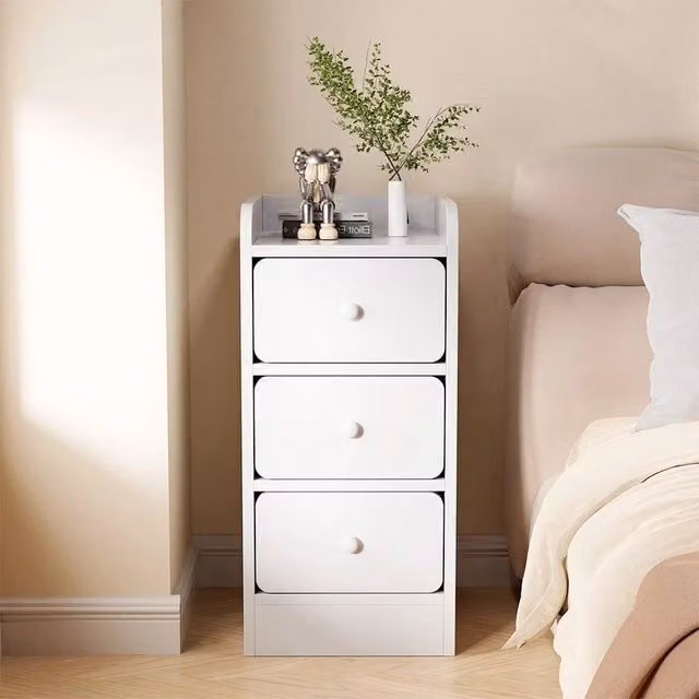 EONLION 3 Drawer Wood Bedside Table in White – 1