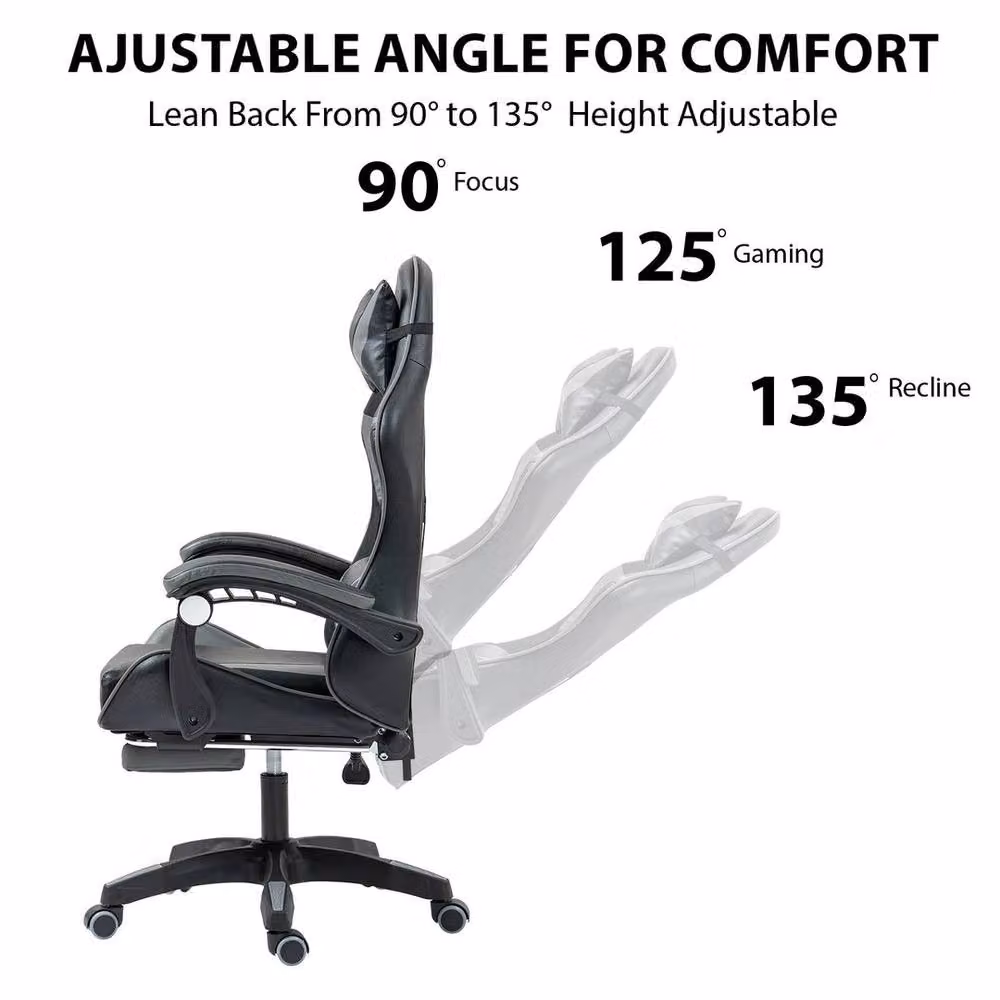 EONLION Black Synthetic Leather Gaming Office Chair with Headrest and Armrests – 5