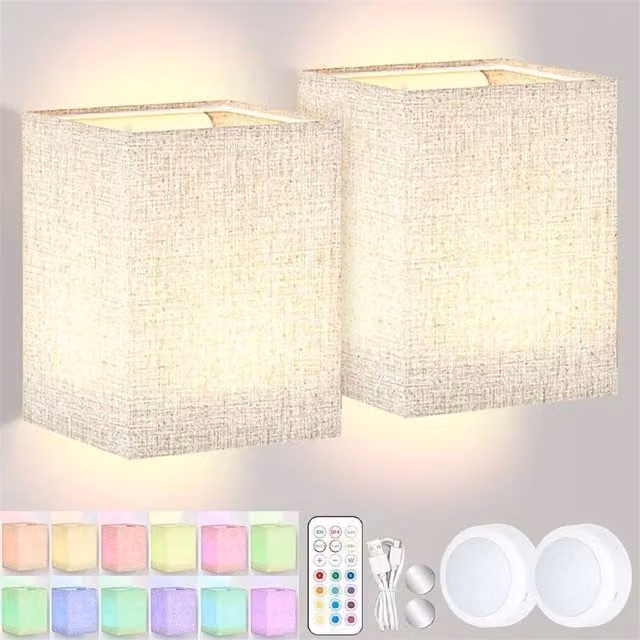Nordara Set of 2 Multicolour RGB LED Wall Lights with Remote Control and Timer, Rechargeable Battery Operated Modern Up and Down Sconces, White