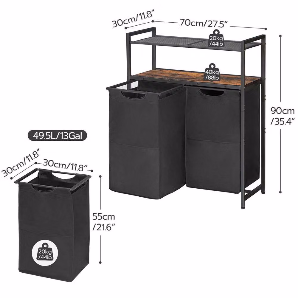 FLAVORA 2 Bag Pull-out Removable Laundry Sorter Hamper Basket in Black – 2