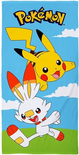 Pokemon Pikachu Logo Fluffy Cotton Terry Velour Towel, Multicolour, W: 70 cm, H: 140 cm – 1
