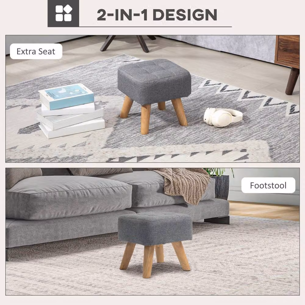 STILVORA Grey Fabric Rectangular Footstool with Wooden Legs – 3