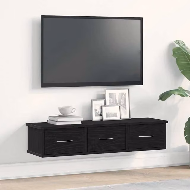 Berkfield Home Black Oak Wall Cabinet W: 88 cm, D: 26 cm, H: 18.5 cm – 1