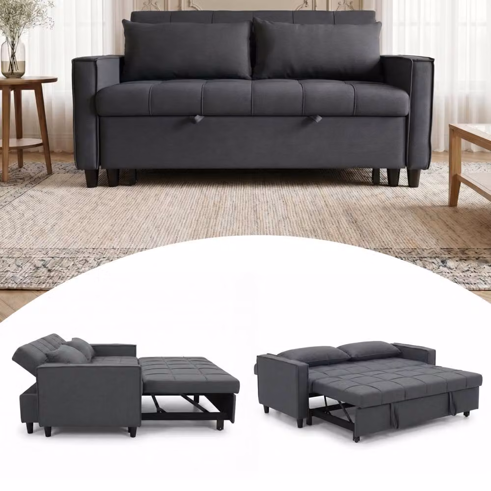 FURNITURE ONE Double Convertible 3 in 1 Pull Out Sofa Bed in Light Grey – 4