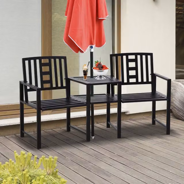 Outsunny Modern 2 Seat Metal Garden Bench in Matt Black