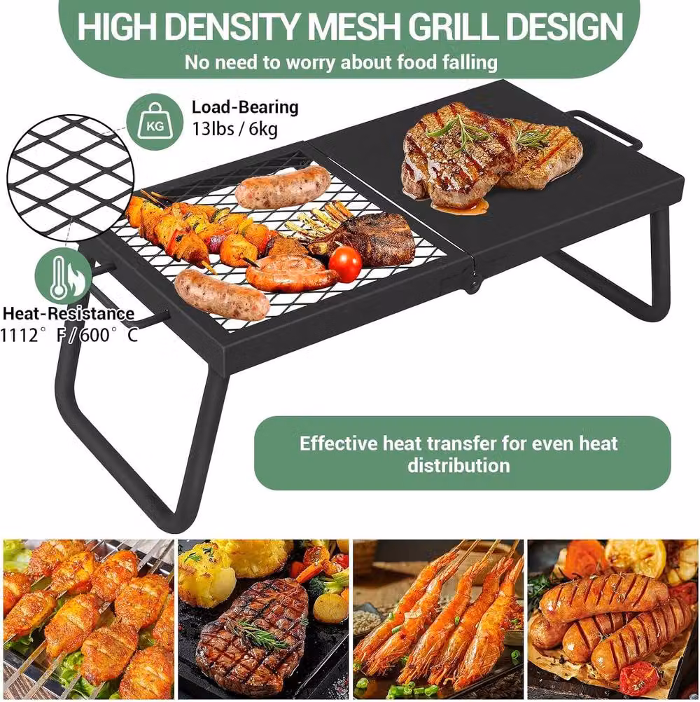 London Boutique Heavy Duty Enamelled Steel Folding Campfire Grill Grate with Carry Bag in Black – 6