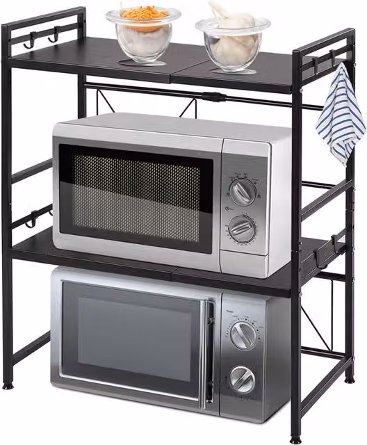 Livingandhome Expandable Black Metal Microwave Rack, Width: 78.5 cm