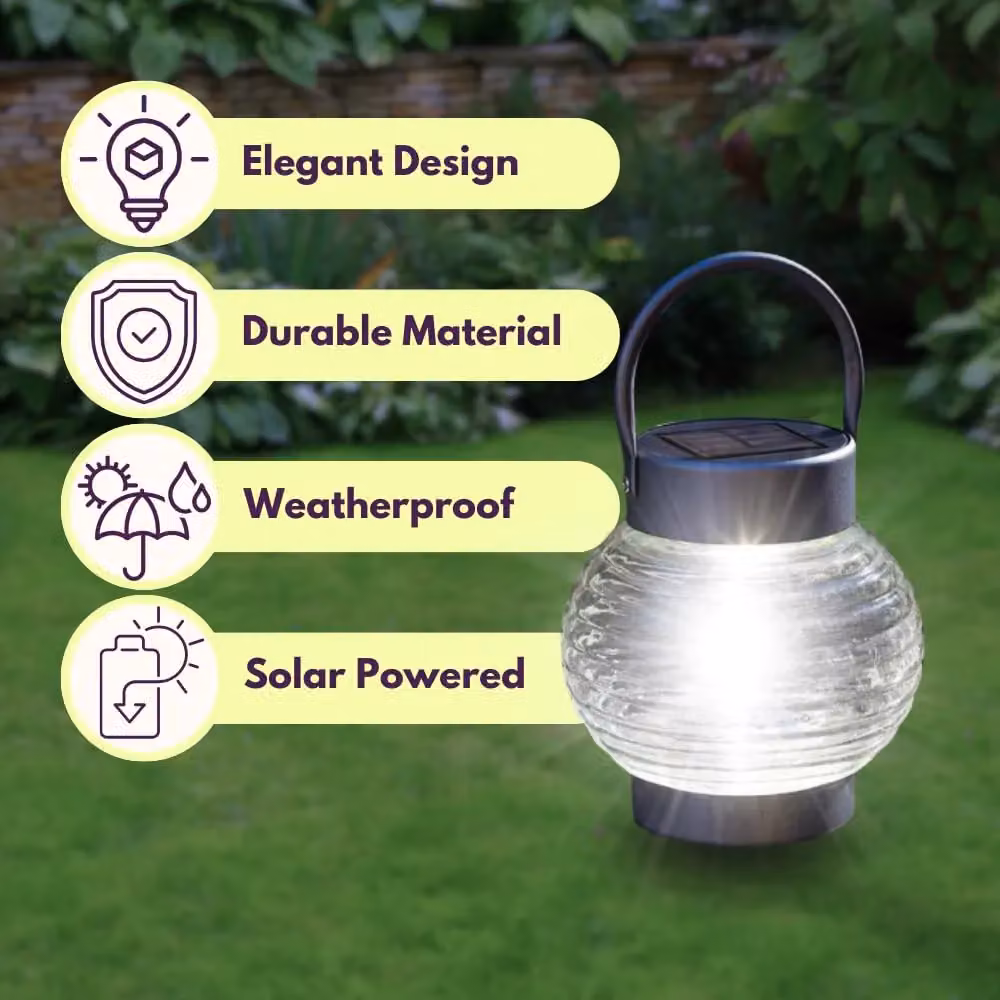 Marco Paul Solar Garden Lantern with Cool White LED in Metallic Silver – 4