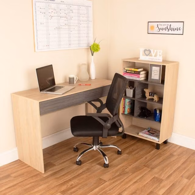 Core Products Ltd Harvard Home Office Desk, Bookcase and Chair Set in Washed Oak and Carbon Grey Oak