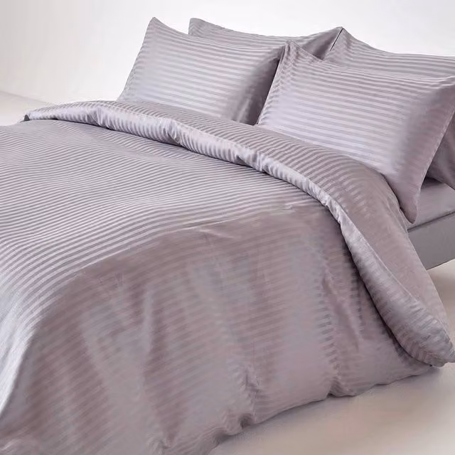 Homescapes Grey Satin Stripe Egyptian Combed Cotton Duvet Cover and Pillowcase Set, W/D/H: 200 x 220 cm