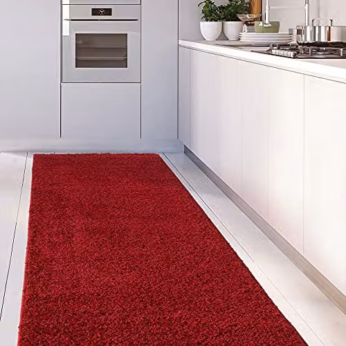 THE RUGS Red Plain Soft High Pile Shaggy Rug, W/D/H: 80 x 300 x 3 cm – 2