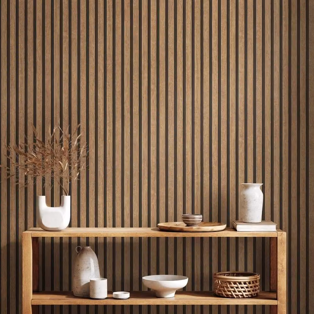 NESTLUNE 3D Wooden Slat Panelling Wallpaper in Brown, W/H: 100 x 15 cm – 2
