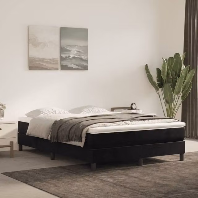 Berkfield Home Upholstered Velvet Box Spring Bed Frame, Black, W: 135 cm, L: 190 cm – 1