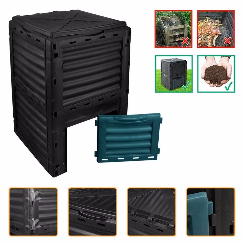 VOGREX 300L Garden Compost Converter Bin with Flip Lid, Black, W/D/H: 120 x 82.5 x 60.5 cm – 3