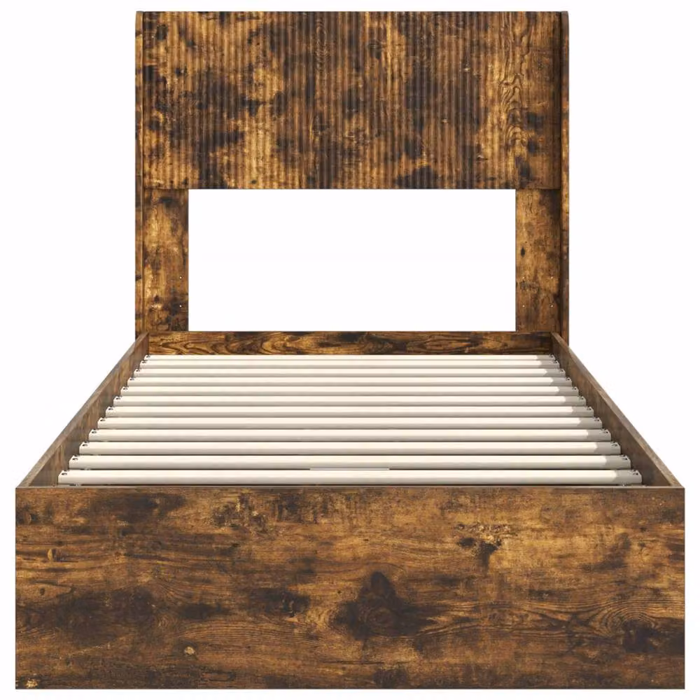 Berkfield Home Bed Frame with Storage and Headboard in Smoked Oak Brown, W: 75 cm, L: 190 cm – 4