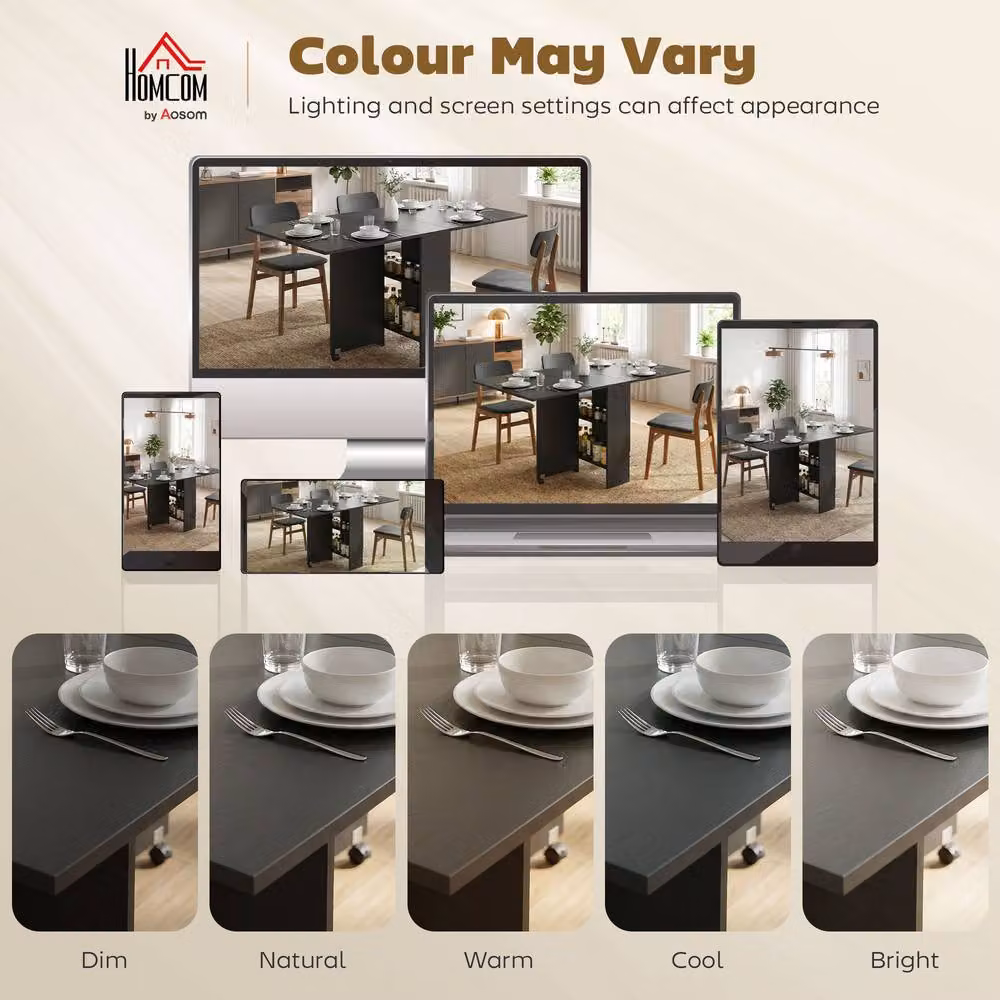 STILVORA Modern Black Drop Leaf Dining Table with Storage and Castors – 9