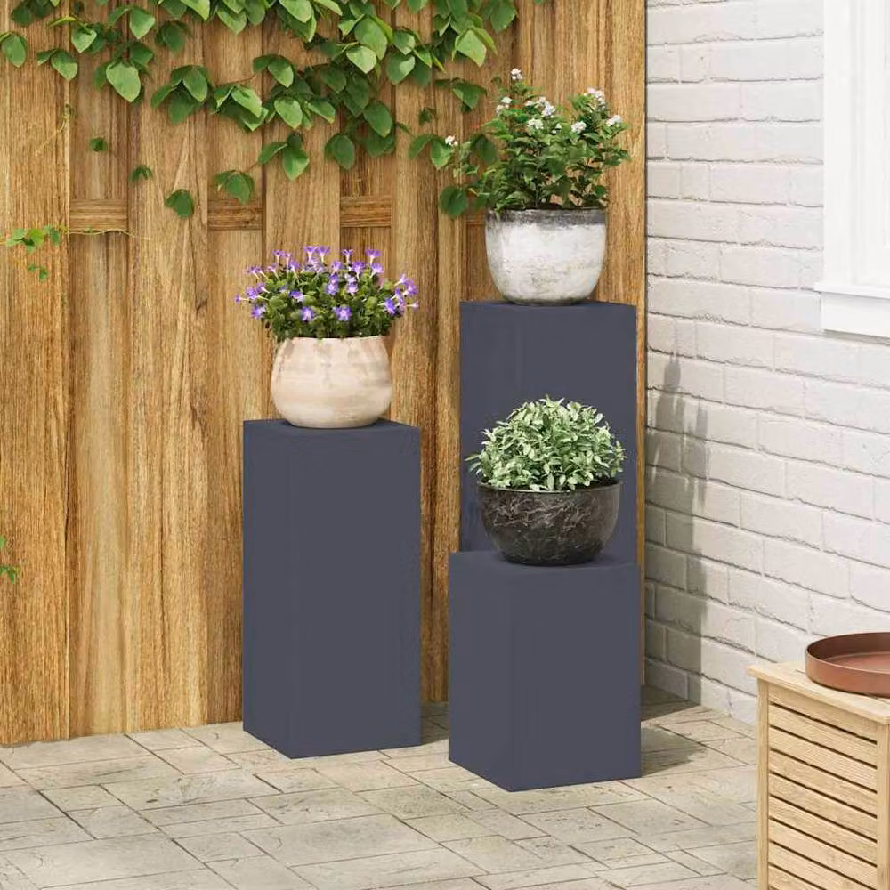 Berkfield Home 3-Piece Anthracite Steel Outdoor Plant Stand Set in Dark Grey – 2