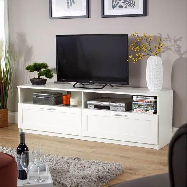 Home Source Latham 2 Drawer White MDF Media Entertainment TV Stand