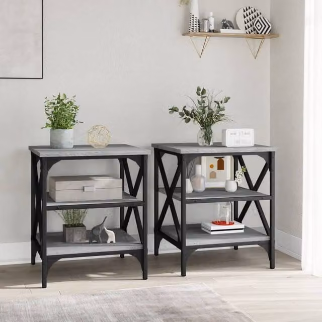 Berkfield Home Set of 2 Grey Sonoma Side Tables in Engineered Wood, W/D/H: 40 x 42 x 50 cm – 1