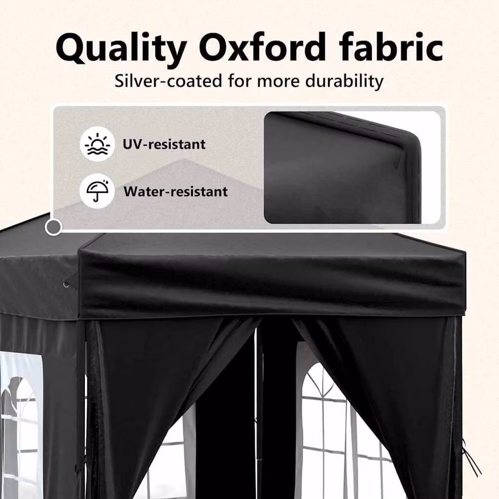 Berkfield Home Decorative Folding Party Tent with Sidewalls, Black, W/D/H: 2 x 2 x 2.34 m – 5