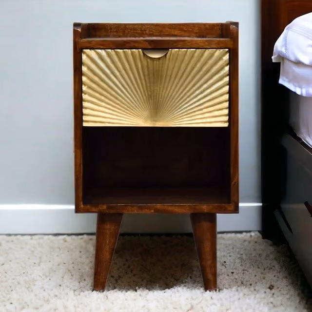 Artisan Furniture Mini Manila Solid Wood 1 Drawer Bedside Table in Brown and Gold