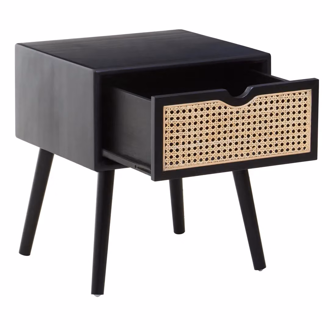 Orsina Cebu Black Side Table with Rattan Drawer – 2