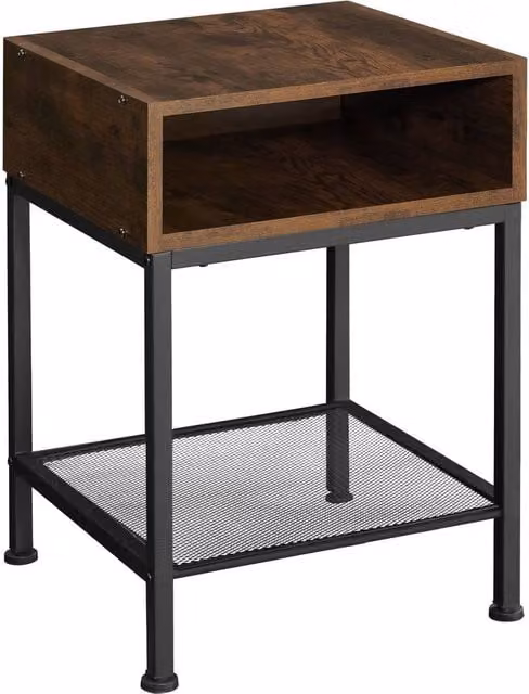 tectake Harlow Bedside Table in Brown Rustic Wood and Metal – 1