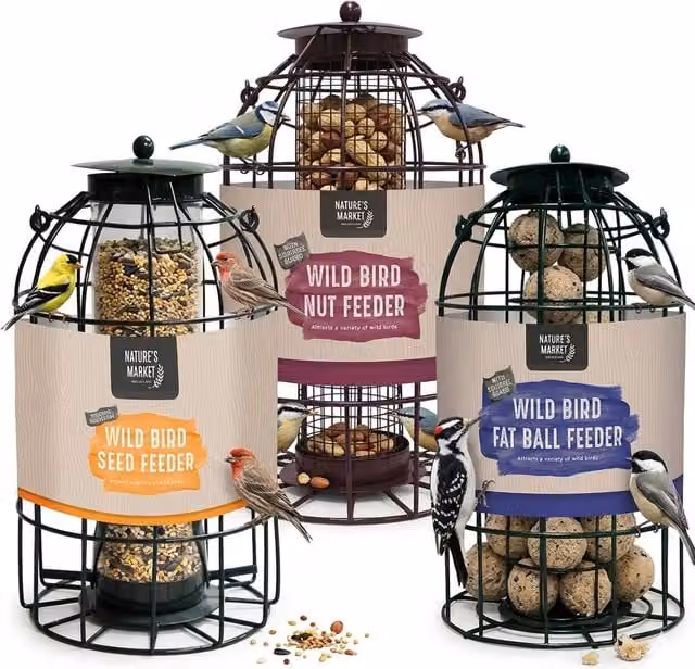 Storm Trading Group Set of 3 Black Metal Hanging Bird Feeder Cages for Nut, Seed and Fat Balls