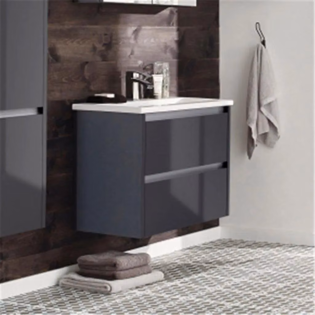 Clifton Grey Gloss Bathroom 2-Drawer Wall Hung Unit with Basin, W: 80 cm, D: 45.5 cm, H: 50 cm – 2