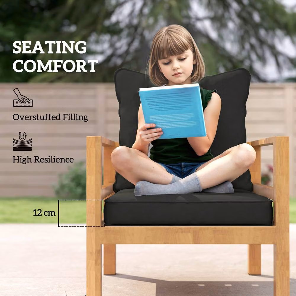 OUTSUNNY Garden Chair Cushion with Seat and Back Pad in Black – 4