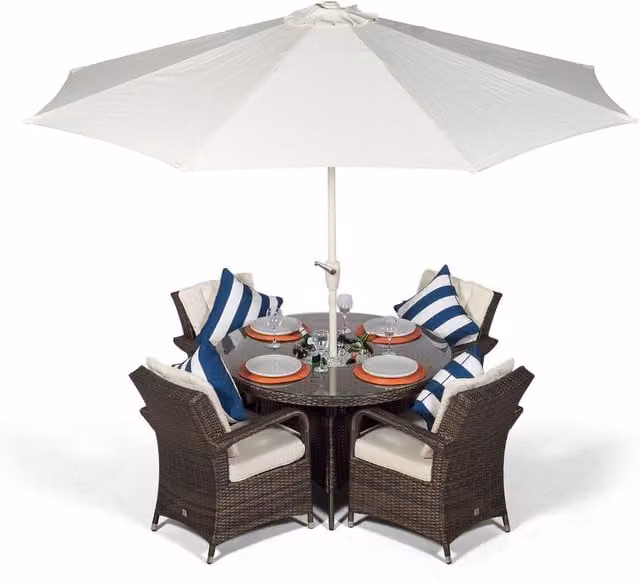Giardino Arizona Round Polyrattan Patio Dining Set with Ice Bucket Cooler in Brown, 4 Seater